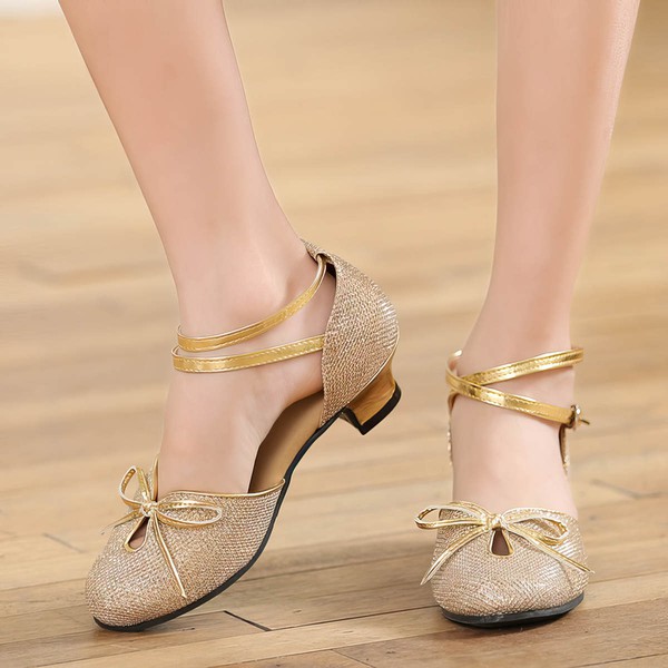 Kids' Closed Toe Sparkling Glitter Bowknot Flat Heel Dance Shoes #PDS03031256