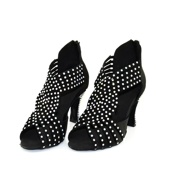 Women's Peep Toe Velvet Zipper Stiletto Heel Dance Shoes #PDS03031264