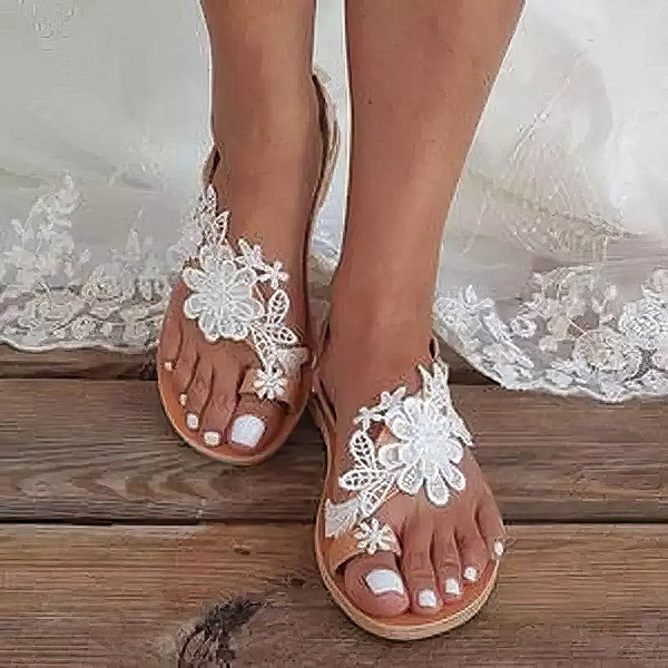 Women's Sandals PVC Flower Flat Heel Wedding Shoes #PDS03031133