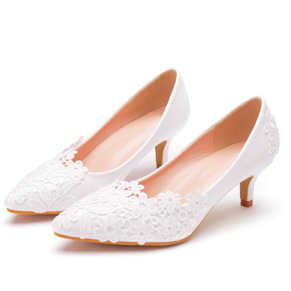 Women's Pumps PVC Flower Kitten Heel Wedding Shoes #PDS03031144