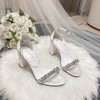 Women's Sandals Satin Crystal Chunky Heel Wedding Shoes #PDS03031148