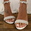 Women's Sandals PVC Pearl Chunky Heel Wedding Shoes #PDS03031156