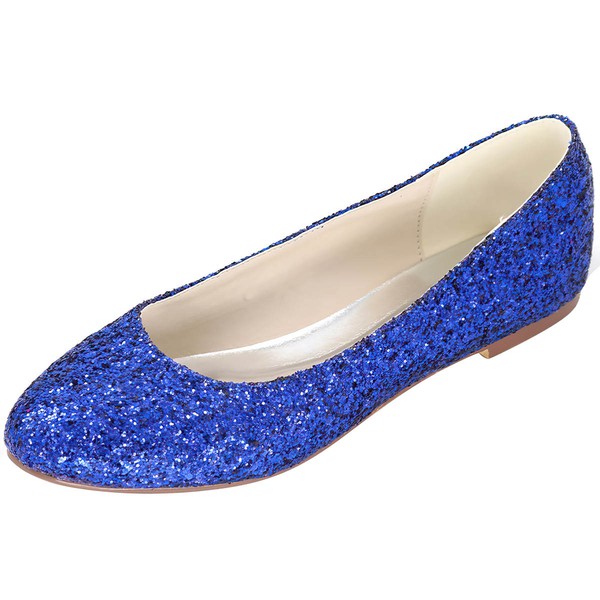 Women's Pumps Sparkling Glitter Flat Heel Wedding Shoes #PDS03031159