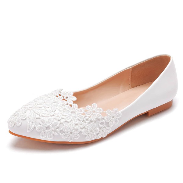 Women's Pumps PVC Flower Flat Heel Wedding Shoes #PDS03031161