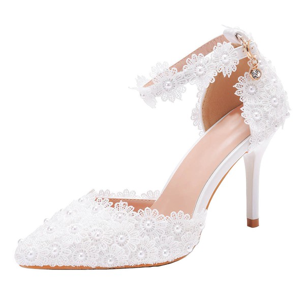 Women's Closed Toe PVC Buckle Stiletto Heel Wedding Shoes #PDS03031162