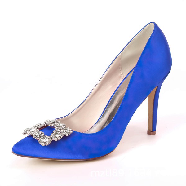 Women's Pumps Satin Crystal Stiletto Heel Wedding Shoes #PDS03031171