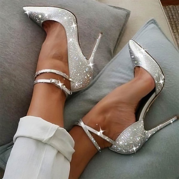 Women's Closed Toe Sparkling Glitter Sparkling Glitter Stiletto Heel Wedding Shoes #PDS03031172