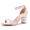 Women's Sandals Leatherette Flower Chunky Heel Wedding Shoes #PDS03031185