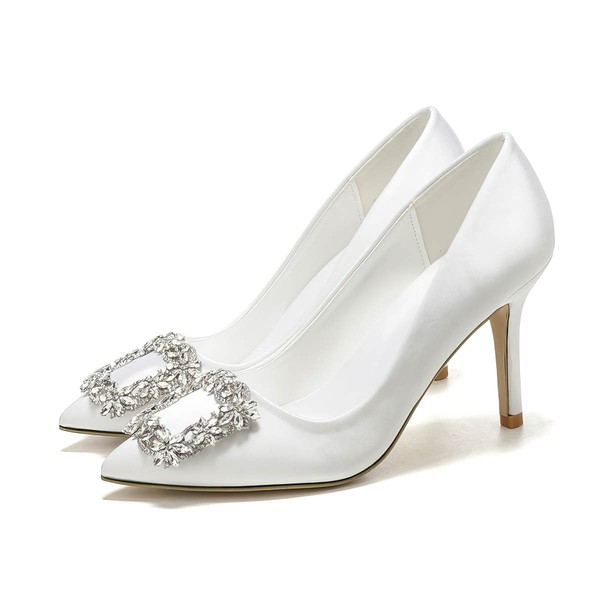Women's Pumps Silk Crystal Stiletto Heel Wedding Shoes #PDS03031192
