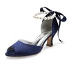 Women's Peep Toe Silk Like Satin Bowknot Chunky Heel Wedding Shoes #PDS03031195