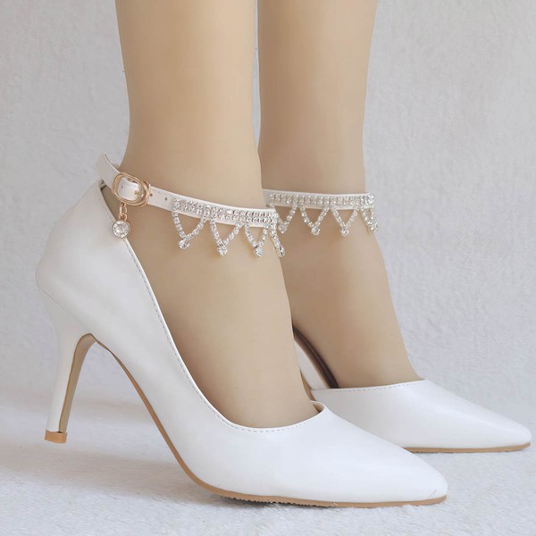 Women's Closed Toe Leatherette Tassel Stiletto Heel Wedding Shoes #PDS03031196