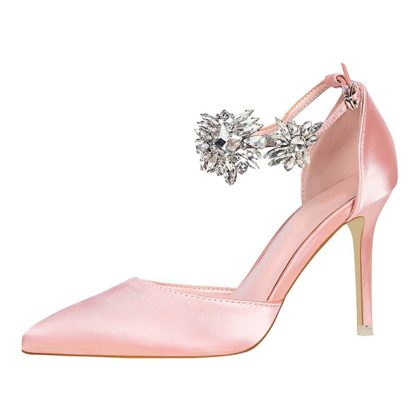 Women's Pumps Satin Rhinestone Stiletto Heel Wedding Shoes #PDS03031206