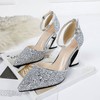 Women's Closed Toe Sparkling Glitter Buckle Chunky Heel Wedding Shoes #PDS03031360