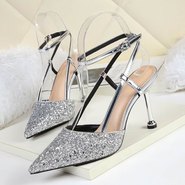 Women's Closed Toe PVC Buckle Stiletto Heel Wedding Shoes #PDS03031366