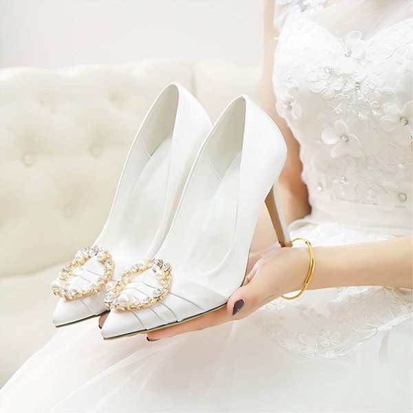 Women's Pumps Satin Crystal Stiletto Heel Wedding Shoes #PDS03031376