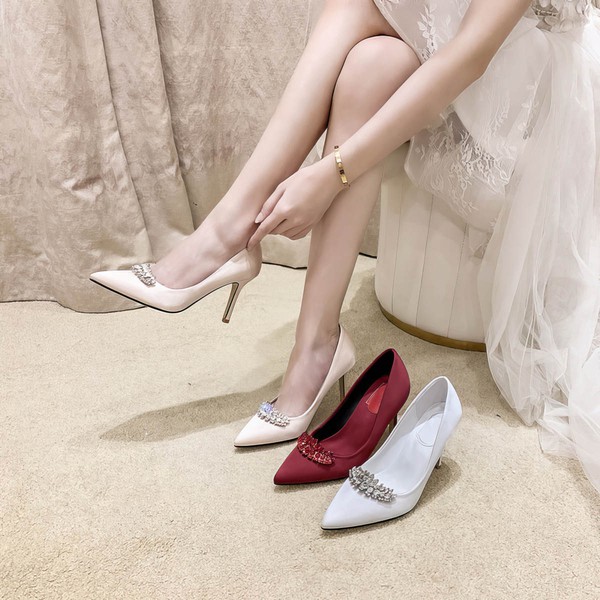 Women's Pumps Satin Crystal Stiletto Heel Wedding Shoes #PDS03031377