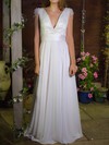Fashion V-neck White Chiffon Satin with Appliques Lace Floor-length Wedding Dress #PDS00020755