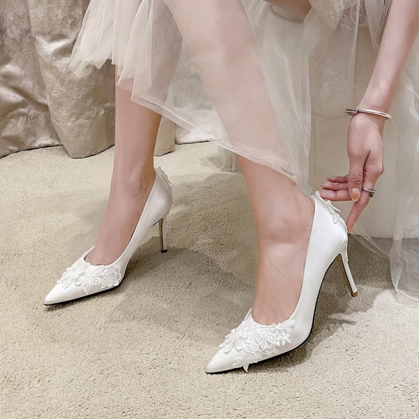Women's Pumps Satin Flower Stiletto Heel Wedding Shoes #PDS03031388