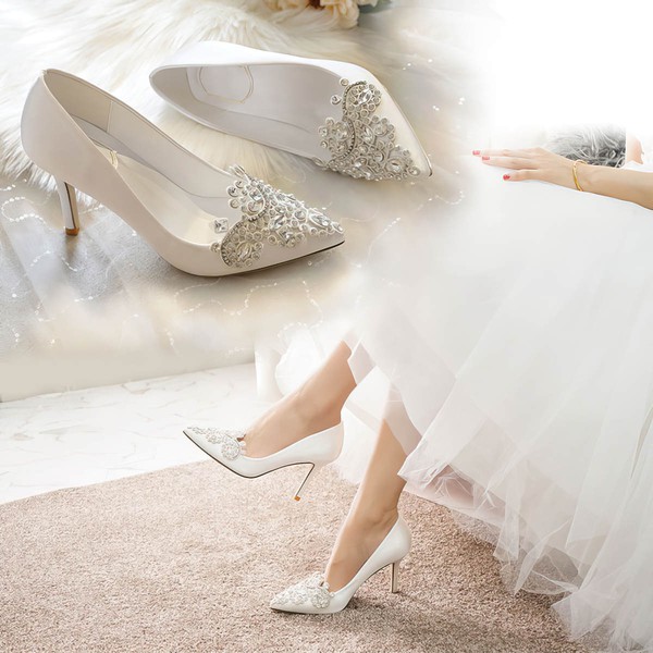Women's Pumps Satin Crystal Stiletto Heel Wedding Shoes #PDS03031391