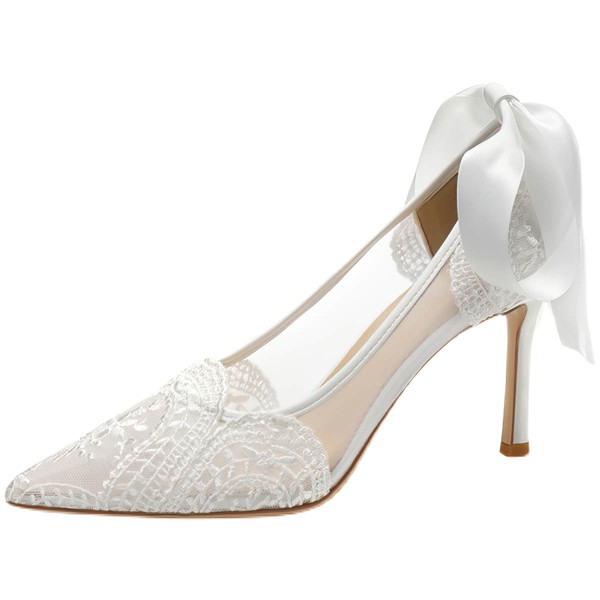 Women's Pumps Silk Like Satin Lace-up Kitten Heel Wedding Shoes #PDS03031417