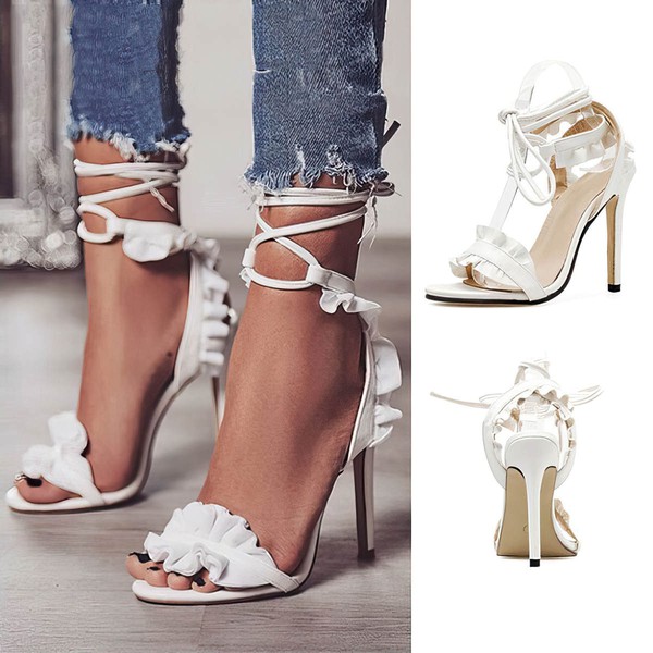 Women's Sandals PVC Ruched Stiletto Heel Wedding Shoes #PDS03031438