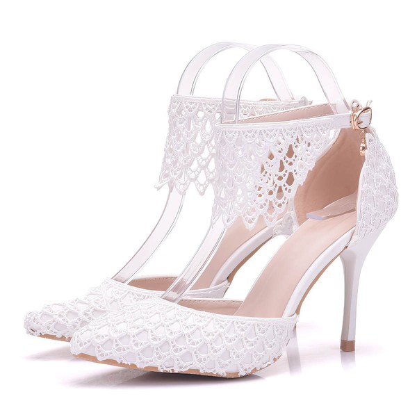 Women's Closed Toe PVC Buckle Stiletto Heel Wedding Shoes #PDS03031439