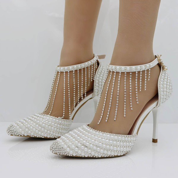 Women's Closed Toe PVC Buckle Stiletto Heel Wedding Shoes #PDS03031451