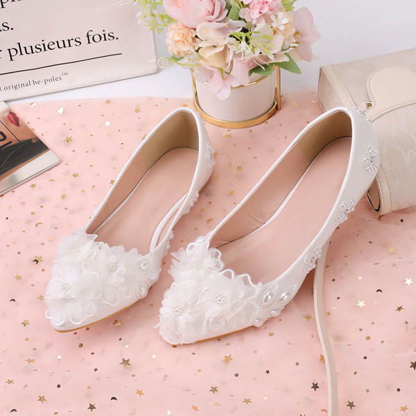 Women's Pumps PVC Flower Flat Heel Wedding Shoes #PDS03031458