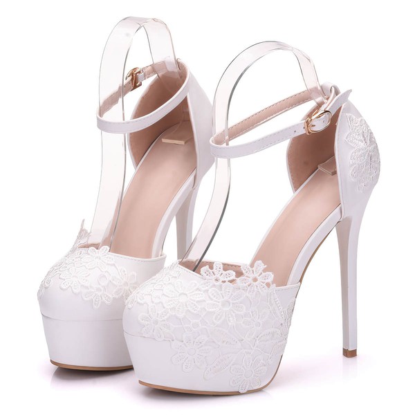 Women's Closed Toe PVC Buckle Stiletto Heel Wedding Shoes #PDS03031461