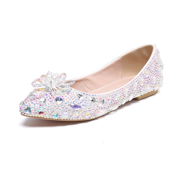 Women's Pumps PVC Rhinestone Flat Heel Wedding Shoes #PDS03031466