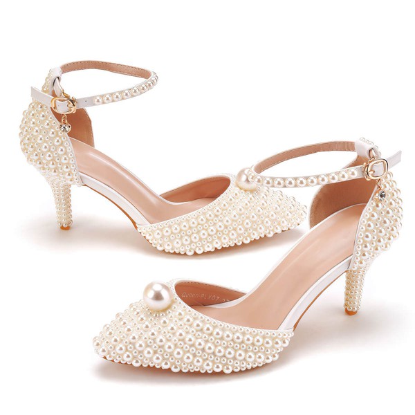 Women's Closed Toe PVC Buckle Stiletto Heel Wedding Shoes #PDS03031468
