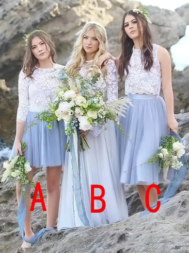 A-line Scoop Neck Sweep Train Lace Chiffon Bridesmaid Dresses #PDS01013998