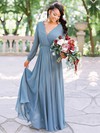 A-line V-neck Floor-length Chiffon Bridesmaid Dresses #PDS01014004