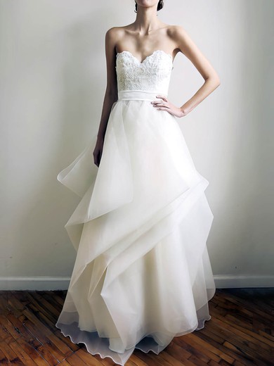 Ivory Organza Appliques Lace Floor-length Prettiest Sweetheart Wedding Dress #PDS00020772