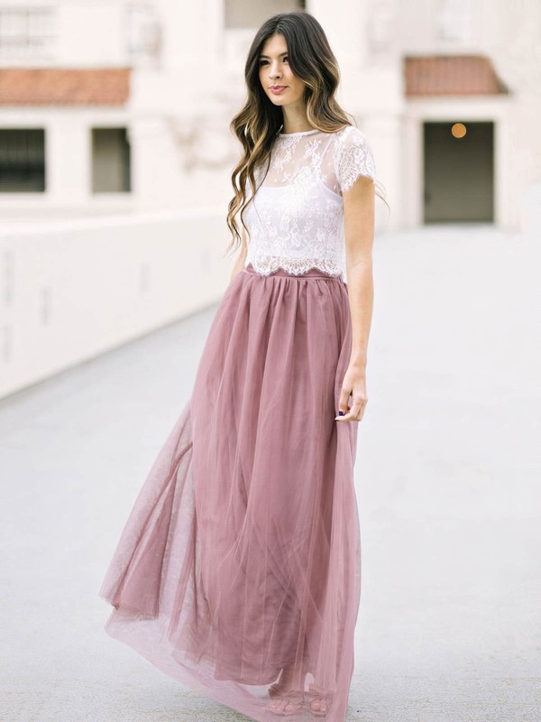 A-line Scoop Neck Floor-length Tulle Appliques Lace Bridesmaid Dresses #PDS01014032