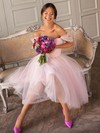 A-line Off-the-shoulder Tea-length Tulle Bridesmaid Dresses #PDS01014076
