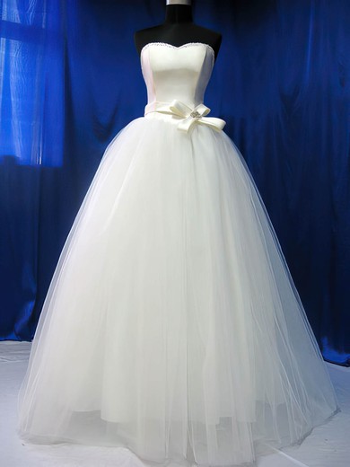 Newest Ball Gown Ivory Satin Tulle Sashes/Ribbons Sweetheart Wedding Dresses #PDS00020783