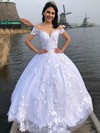 Ball Gown Scoop Neck Court Train Tulle Appliques Lace Wedding Dresses #PDS00024042