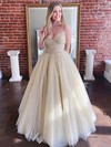Tulle Glitter V-neck Ball Gown/Princess Floor-length Pockets Prom Dresses #PDS020107303