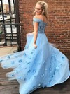 Ball Gown Off-the-shoulder Floor-length Tulle Appliques Lace Prom Dresses #PDS020107305