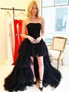 A-line Strapless Asymmetrical Tulle Tiered Prom Dresses #PDS020107307