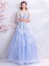A-line Scoop Neck Sweep Train Tulle Beading Prom Dresses #PDS020107326