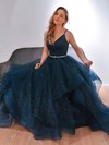 Ball Gown V-neck Sweep Train Glitter Beading Prom Dresses #PDS020107359