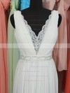 Cute V-neck Sheath/Column Lace Chiffon with Beading Backless White Wedding Dresses #PDS00020803