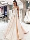 Satin V-neck Ball Gown/Princess Sweep Train Beading Prom Dresses #PDS020107391