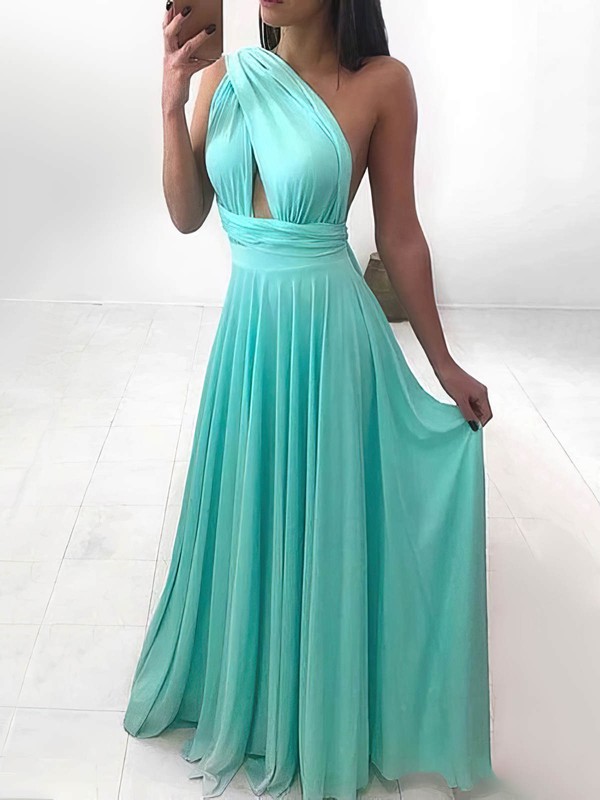 A-line One Shoulder Floor-length Chiffon Prom Dresses #PDS020107400