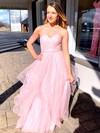 A-line Sweetheart Sweep Train Glitter Beading Prom Dresses #PDS020107419