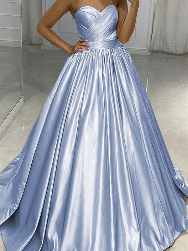 Ball Gown Sweetheart Sweep Train Silk-like Satin Prom Dresses #PDS020107431