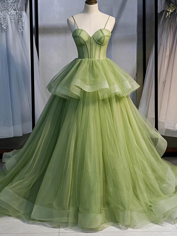 Ball Gown Sweetheart Sweep Train Tulle Tiered Prom Dresses #PDS020107466