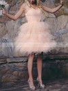 Knee-length Ball Gown Tiered Pink Tulle Lace-up Pretty Wedding Dresses #PDS00020813